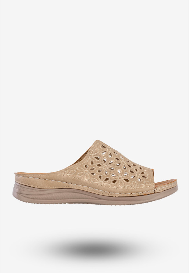 Klapki Damskie Ekoskóra Buty Casual Lekkie Wygodne Beżowe Let Get T9918-2