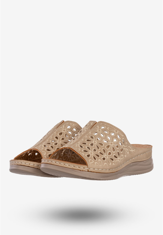 Klapki Damskie Ekoskóra Buty Casual Lekkie Wygodne Beżowe Let Get T9918-2