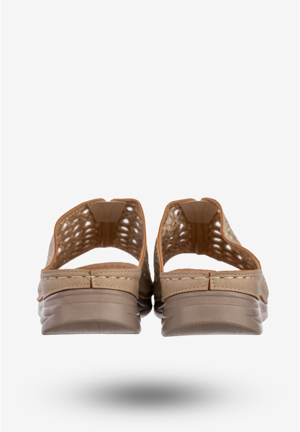 Klapki Damskie Ekoskóra Buty Casual Lekkie Wygodne Beżowe Let Get T9918-2
