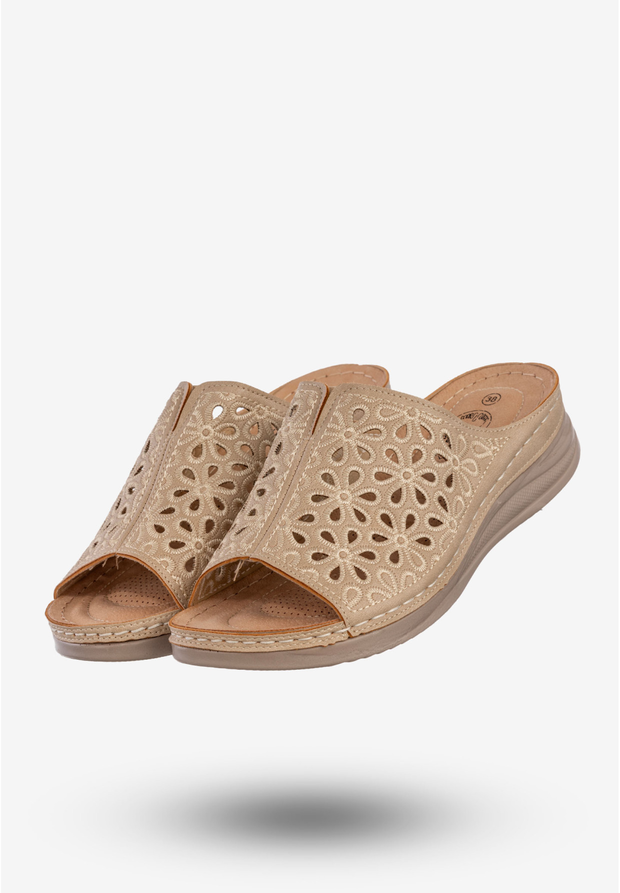 Klapki Damskie Ekoskóra Buty Casual Lekkie Wygodne Beżowe Let Get T9918-2