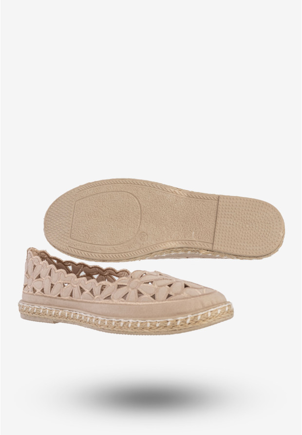 Espadryle Damskie Ażurowe Buty Casual W Kwiaty Półbuty Beżowe DD3001D-51