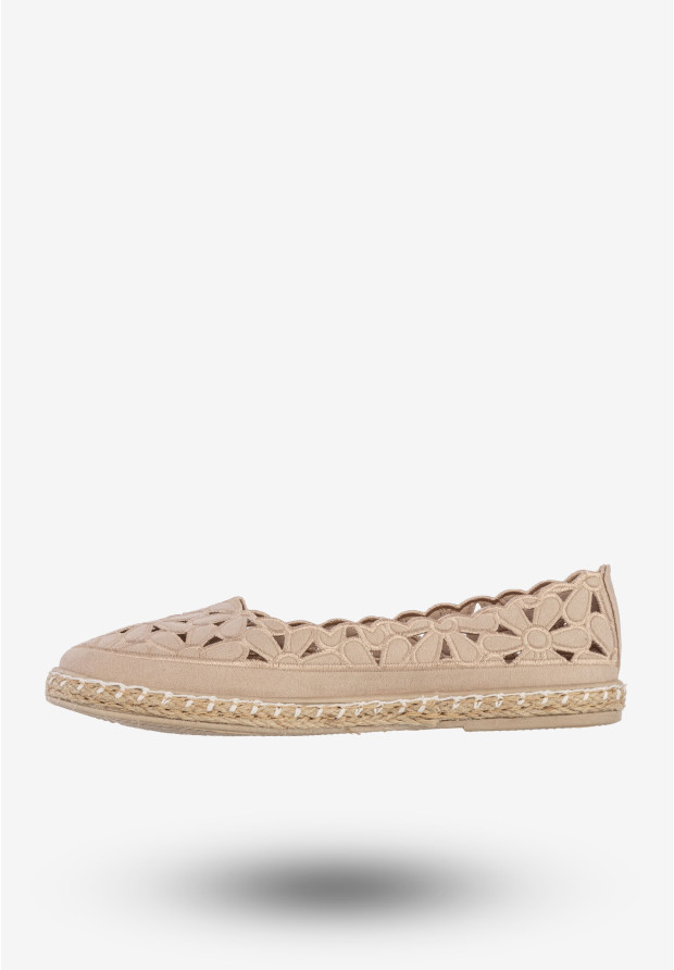 Espadryle Damskie Ażurowe Buty Casual W Kwiaty Półbuty Beżowe DD3001D-51