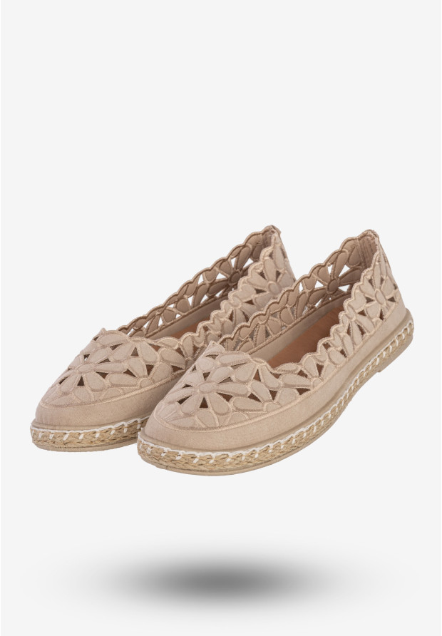 Espadryle Damskie Ażurowe Buty Casual W Kwiaty Półbuty Beżowe DD3001D-51