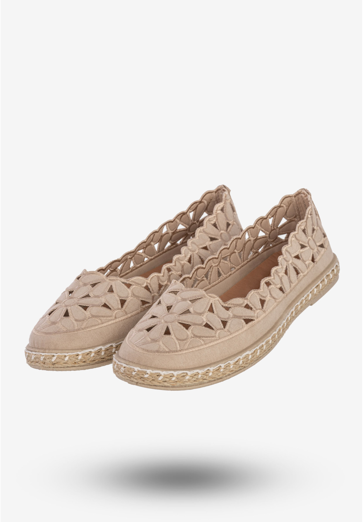 Espadryle Damskie Ażurowe Buty Casual W Kwiaty Półbuty Beżowe DD3001D-51