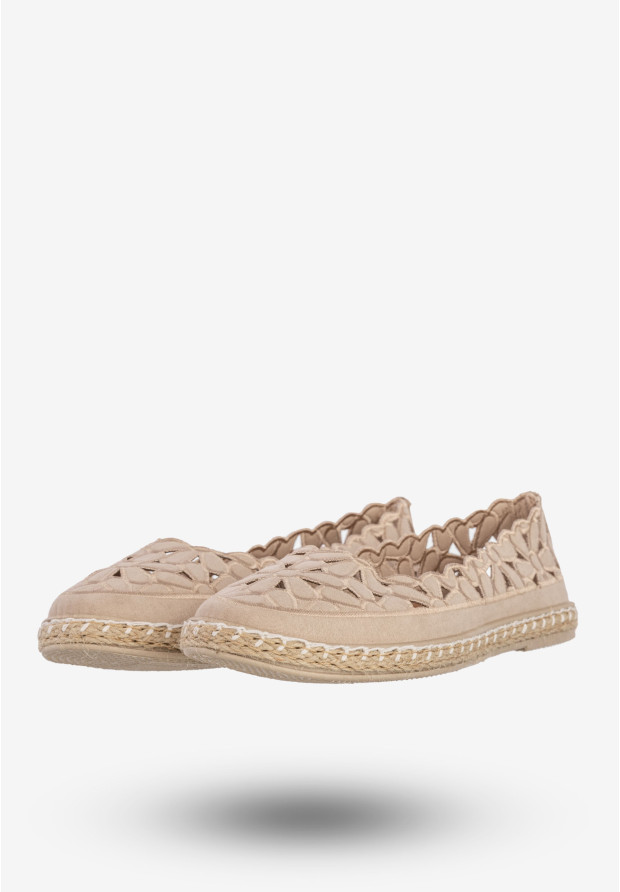 Espadryle Damskie Ażurowe Buty Casual W Kwiaty Półbuty Beżowe DD3001D-51