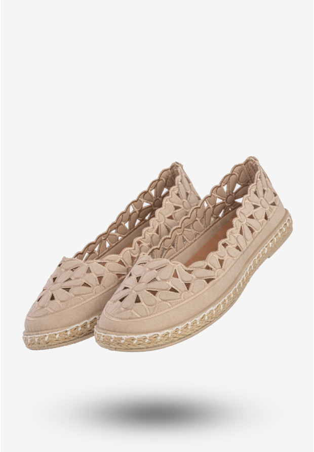 Espadryle Damskie Ażurowe Buty Casual W Kwiaty Półbuty Beżowe DD3001D-51