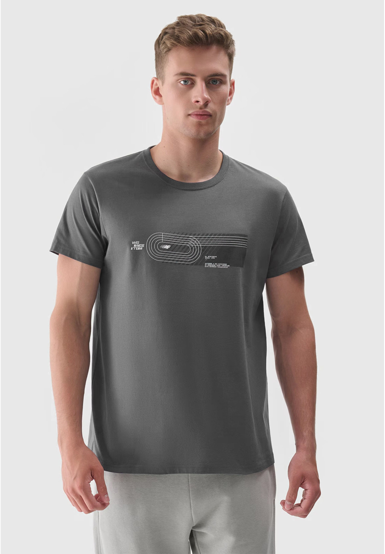 Koszulka Męska 4F T-shirt Sportowy Regular Z Nadrukiem Grafitowy 4FRSS24TTSHM2470