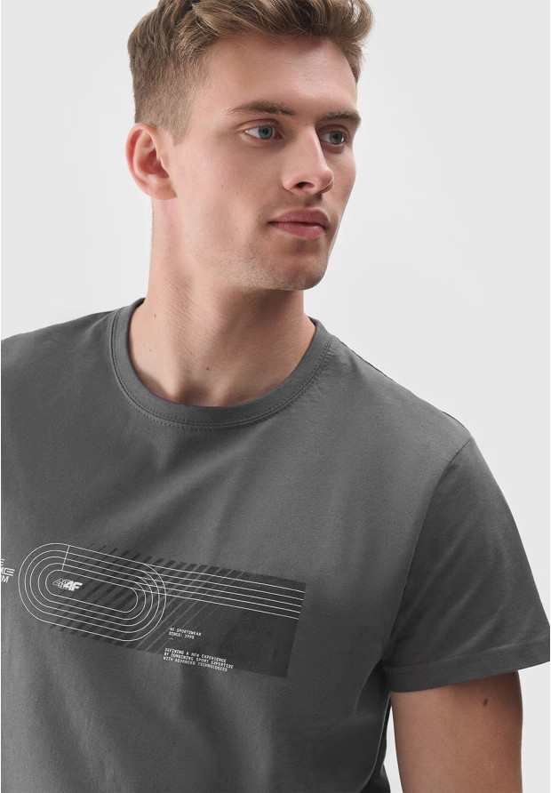 Koszulka Męska 4F T-shirt Sportowy Regular Z Nadrukiem Grafitowy 4FRSS24TTSHM2470