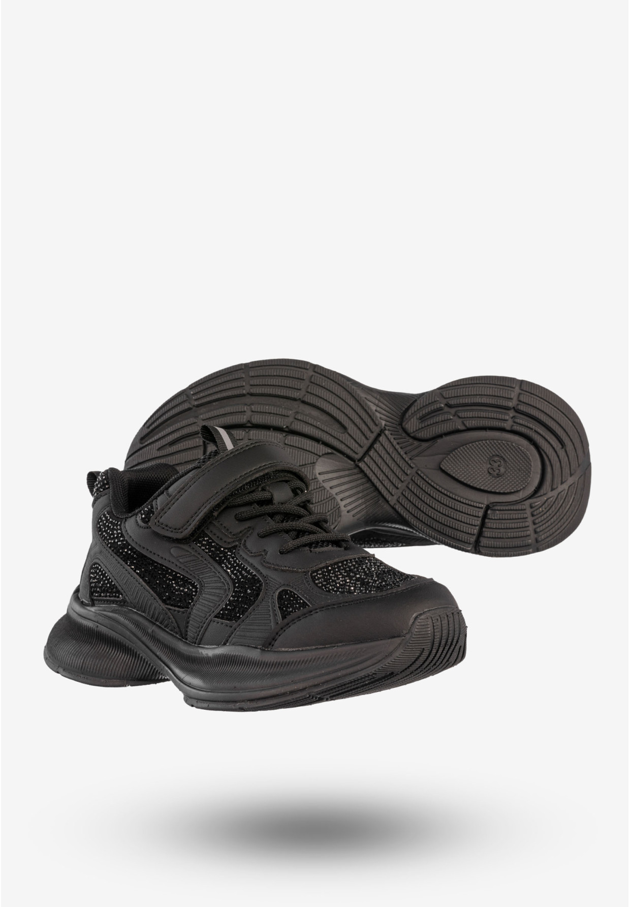 Sneakersy Dziecięce Ekoskóra Buty Sportowe Na Rzepy Półbuty Czarne Apawwa G1815P