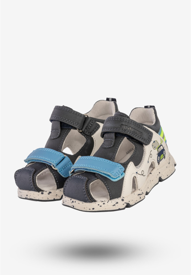 Sandały Chłopięce Buty Na Rzepy Letnie Skórzana Wkładka Granatowe Apawwa S3301P