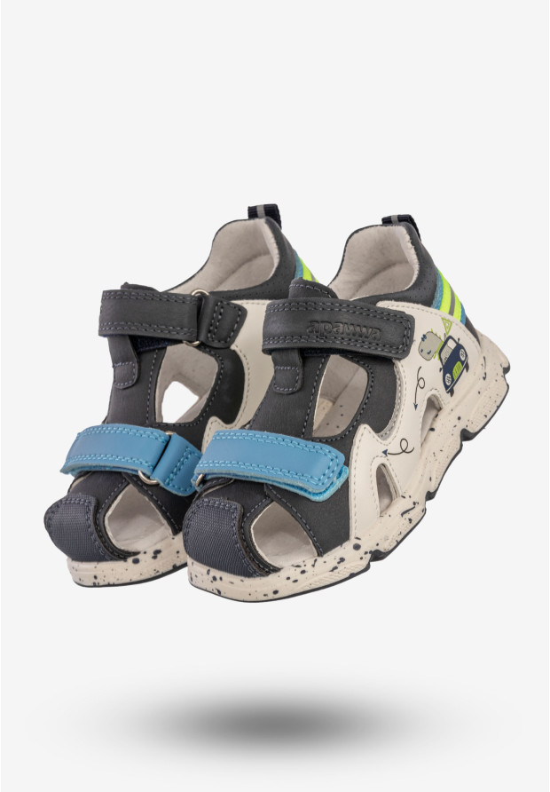 Sandały Chłopięce Buty Na Rzepy Letnie Skórzana Wkładka Granatowe Apawwa S3301P