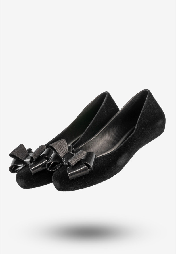 Baleriny Damskie Z Kokardką Buty Wsuwane Półbuty Zapachowe Czarne ZAXY DD285108