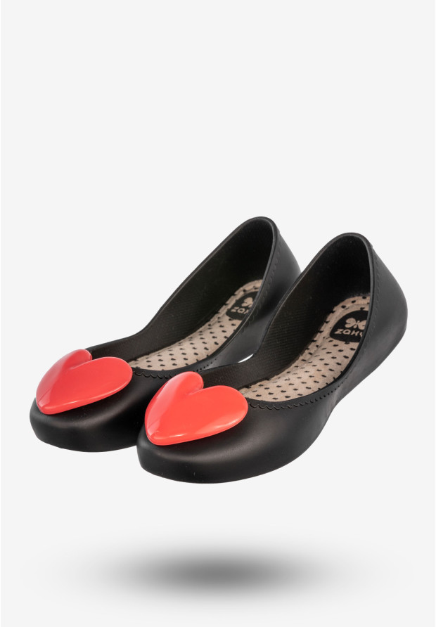 Baleriny Damskie Buty Wsuwane Z Serduszkiem Półbuty Zapachowe Czarne ZAXY V285014