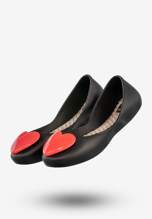 Baleriny Damskie Buty Wsuwane Z Serduszkiem Półbuty Zapachowe Czarne ZAXY V285014