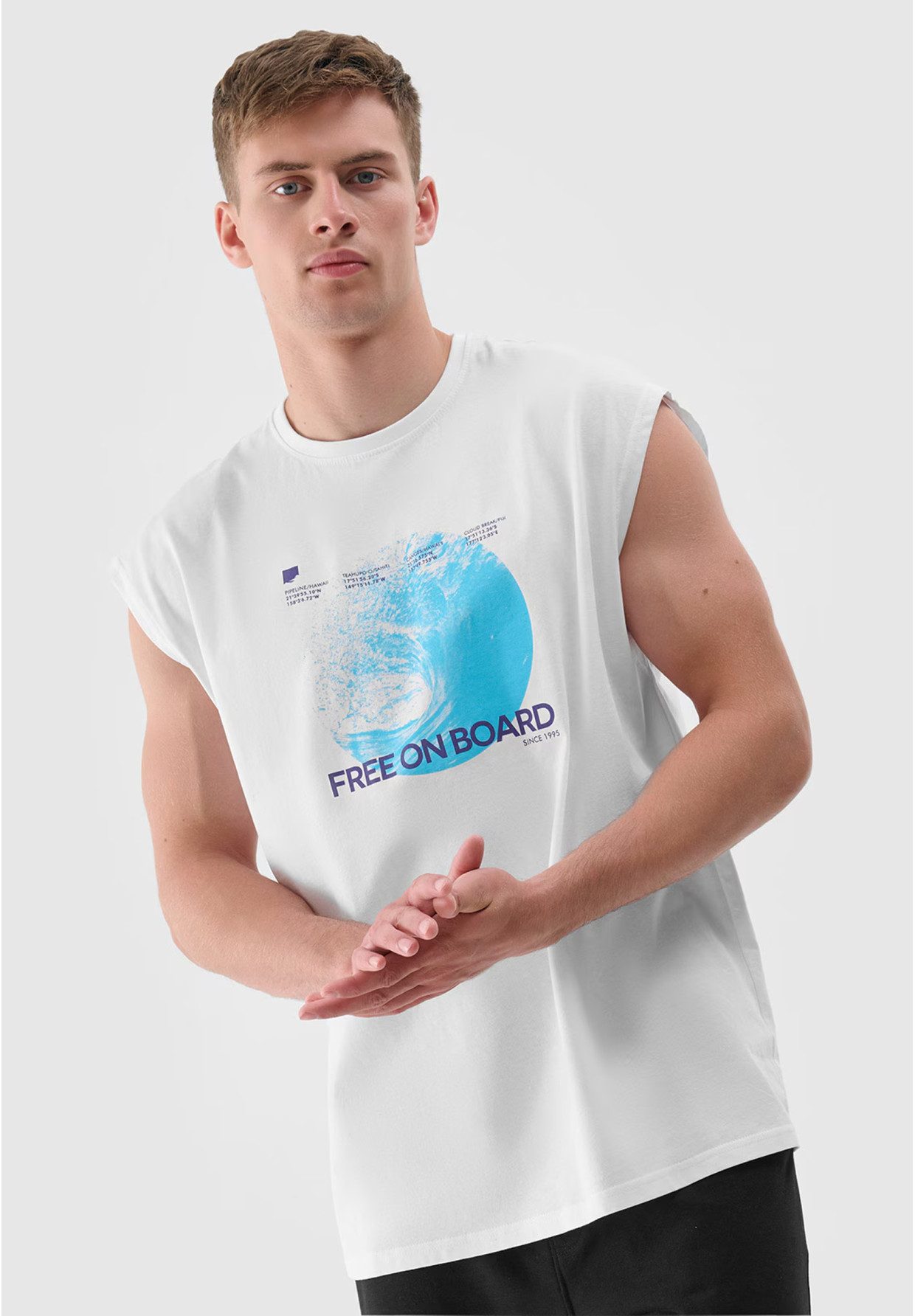 Tank Top Męski 4F Oversize Z Nadrukiem Koszulka Biała 4FRSS24TSLEM148