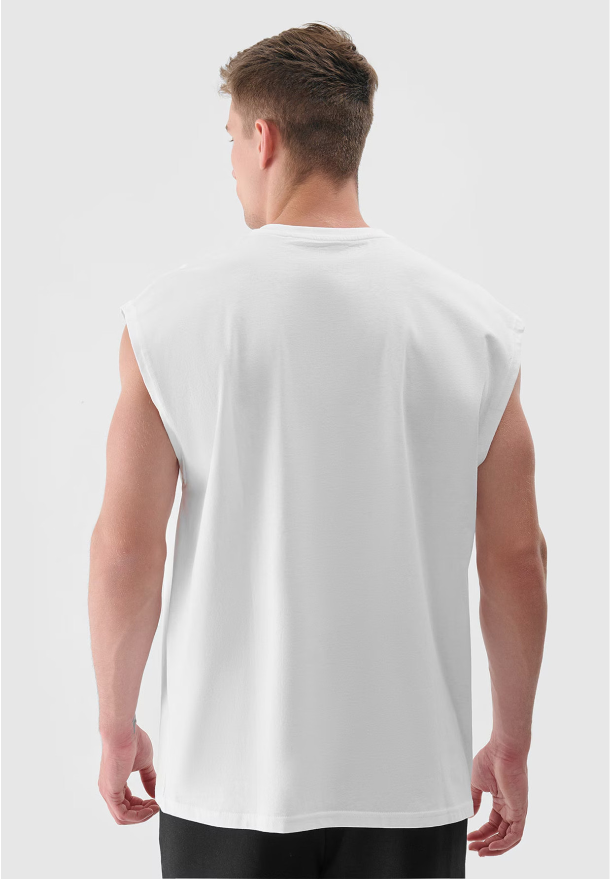 Tank Top Męski 4F Oversize Z Nadrukiem Koszulka Biała 4FRSS24TSLEM148