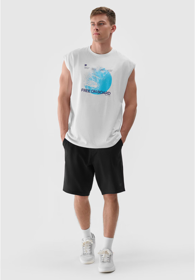 Tank Top Męski 4F Oversize Z Nadrukiem Koszulka Biała 4FRSS24TSLEM148