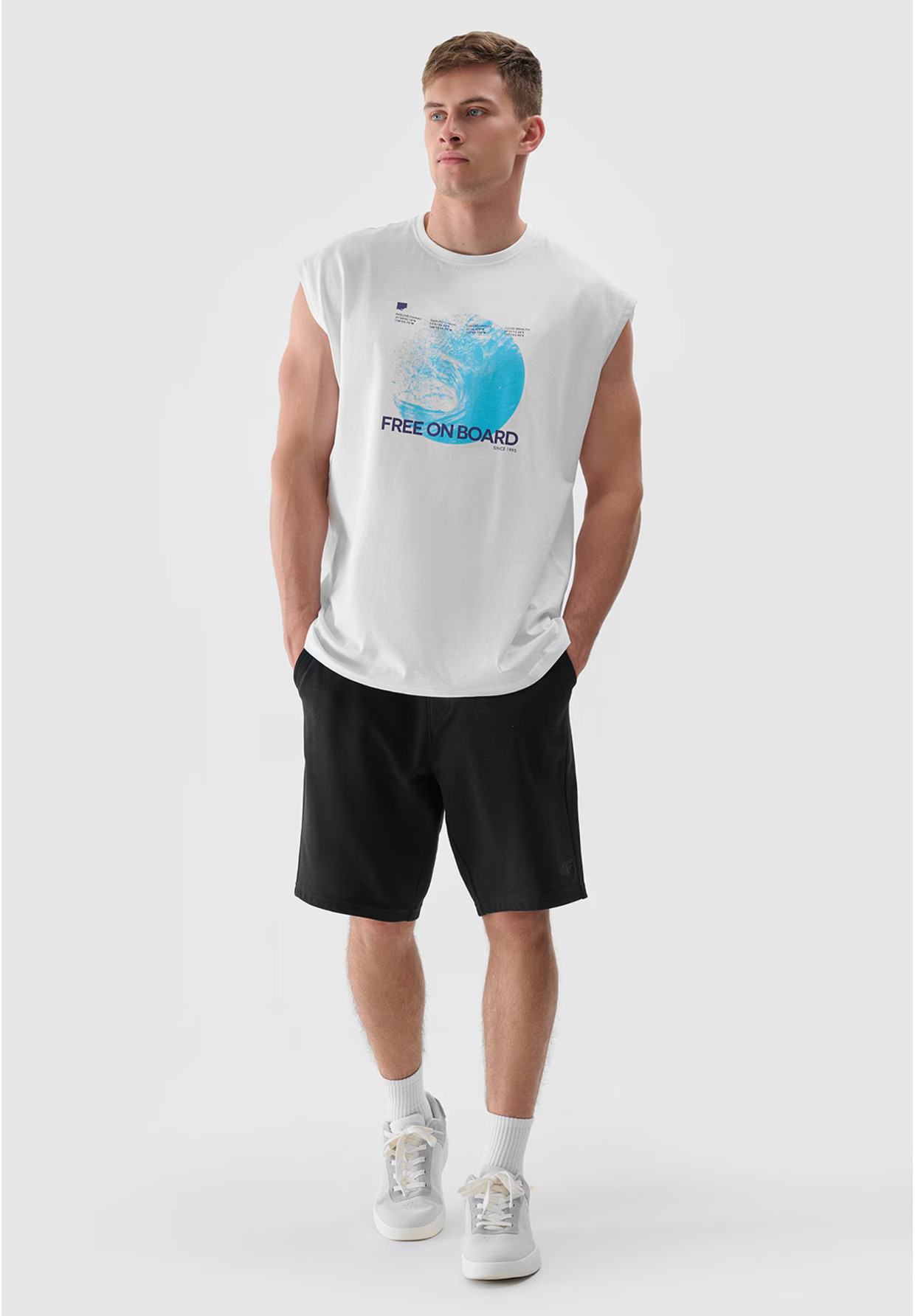 Tank Top Męski 4F Oversize Z Nadrukiem Koszulka Biała 4FRSS24TSLEM148