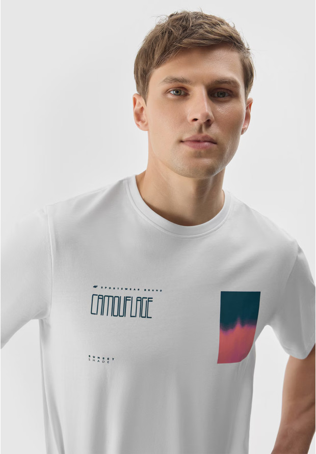 Koszulka Męska 4F T-shirt Sportowy Regular Z Nadrukiem Biały 4FWSS24TTSHM1289