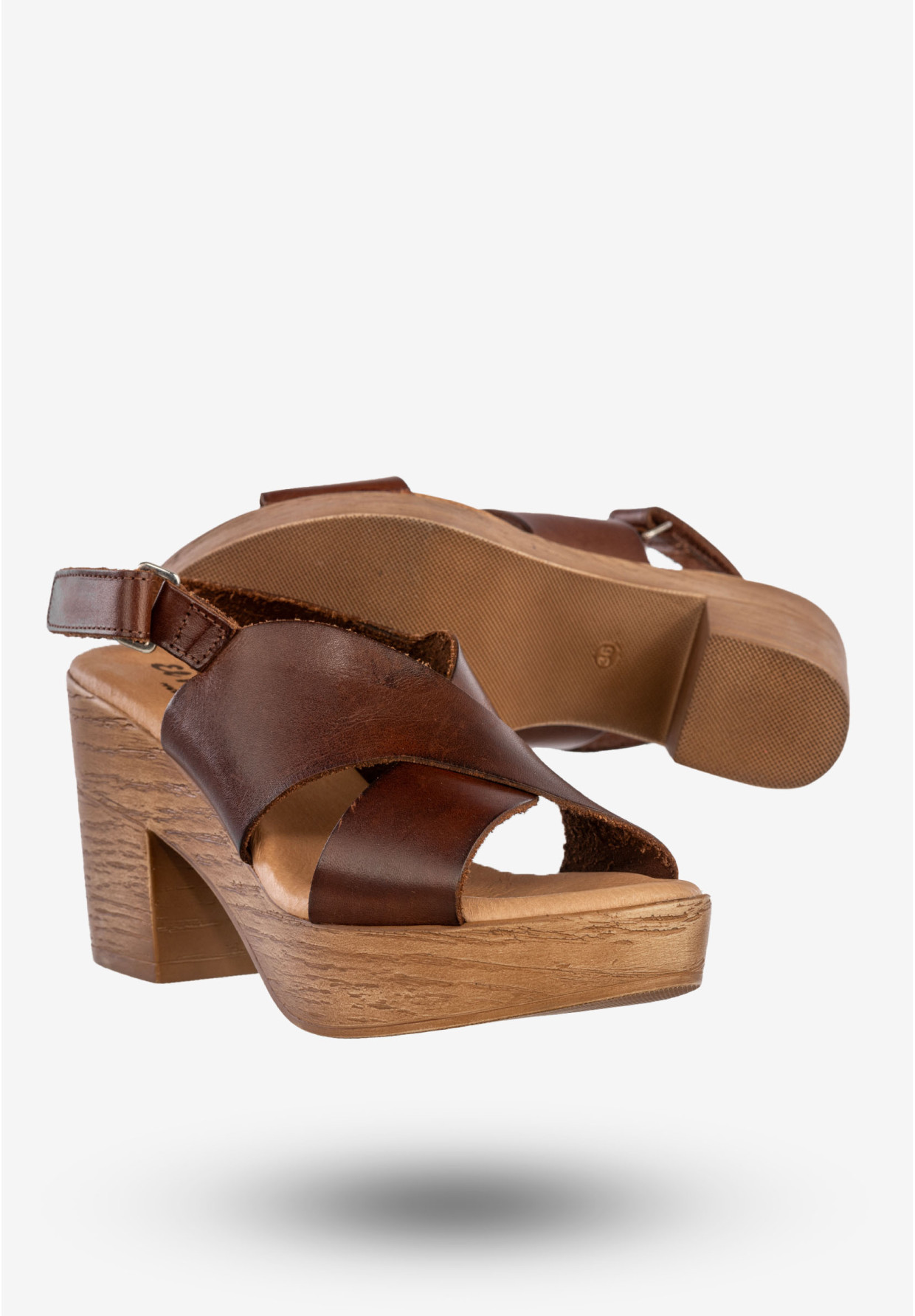 Sandały Damskie Skórzane Buty Na Klocku Casual Wygodne Brązowe El Pimpi