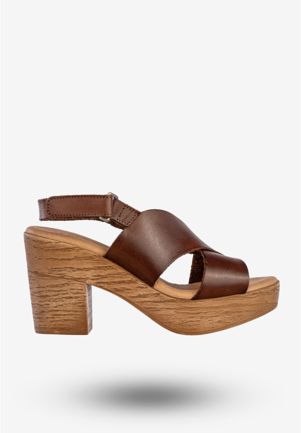 Sandały Damskie Skórzane Buty Na Klocku Casual Wygodne Brązowe El Pimpi