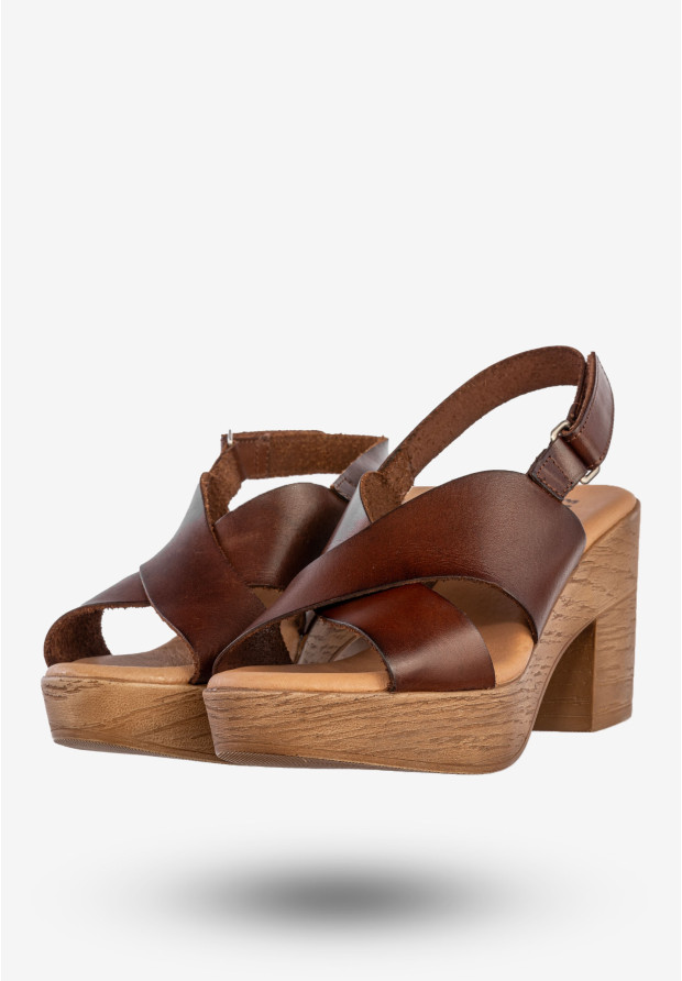 Sandały Damskie Skórzane Buty Na Klocku Casual Wygodne Brązowe El Pimpi
