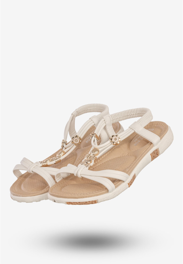 Sandały Damskie Ekoskóra Buty Z Ozdobami Na Wiosnę Lato Białe Libra Pop FY7035