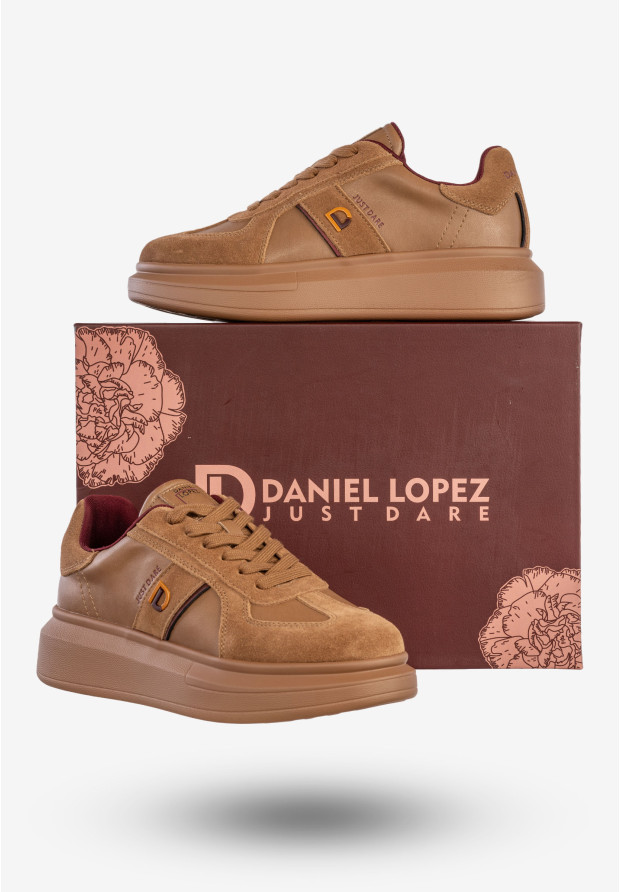 Sneakersy Damskie Skórzane Buty Na Platformie Półbuty Brązowe Daniel Lopez SS2D4005