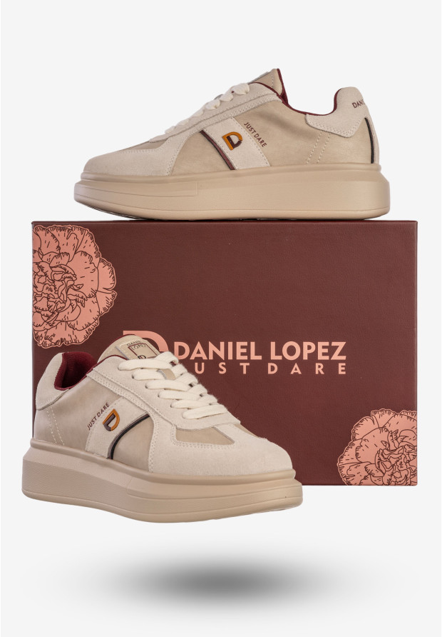 Sneakersy Damskie Skórzane Buty Na Platformie Półbuty Beżowe Daniel Lopez SS2D4003