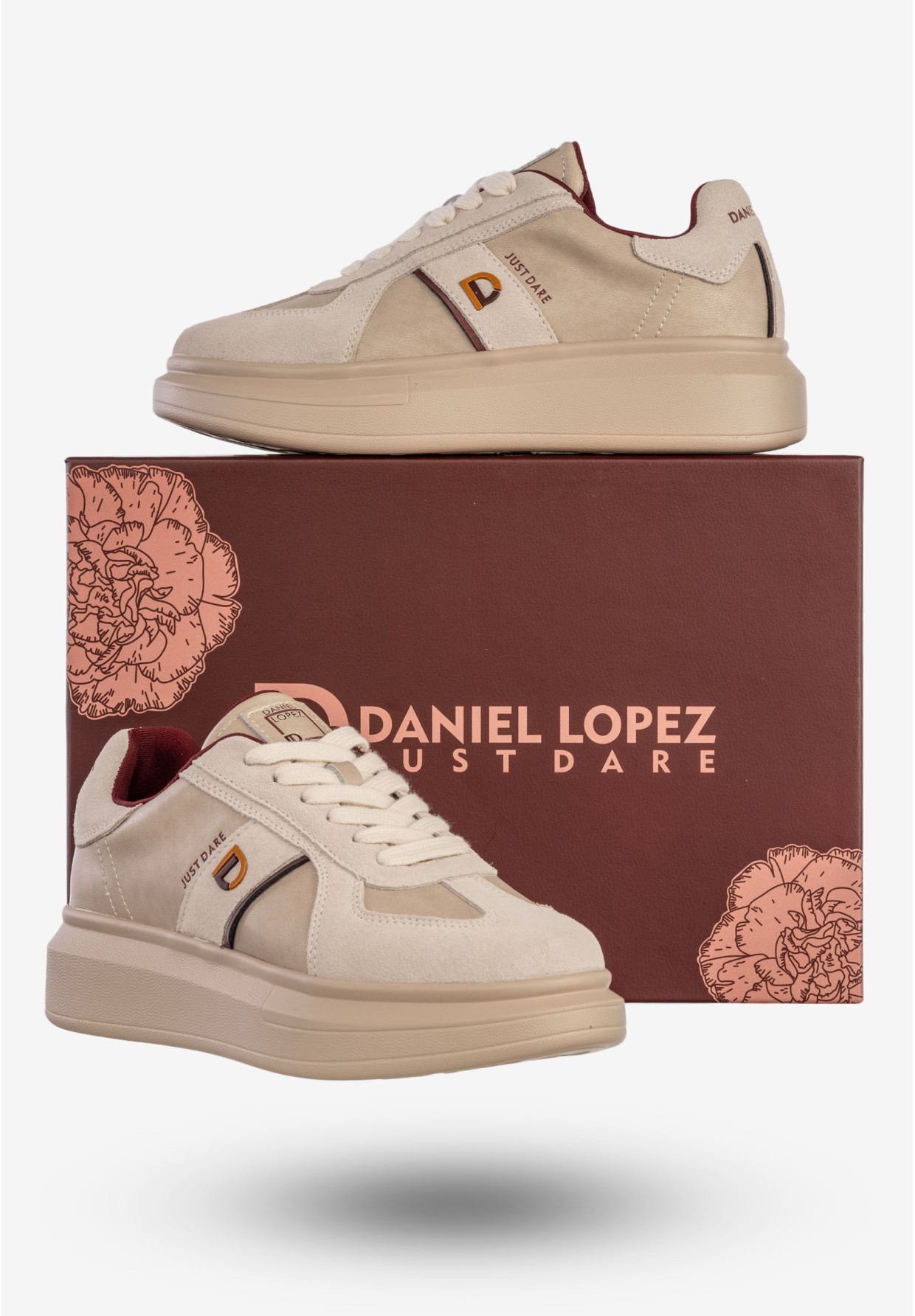 Sneakersy Damskie Skórzane Buty Na Platformie Półbuty Beżowe Daniel Lopez SS2D4003