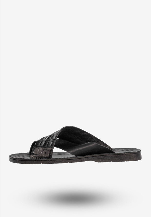 Klapki Męskie Skórzane Buty Eleganckie Wygodne Czarne Tibet