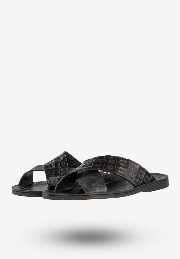 Klapki Męskie Skórzane Buty Eleganckie Wygodne Czarne Tibet