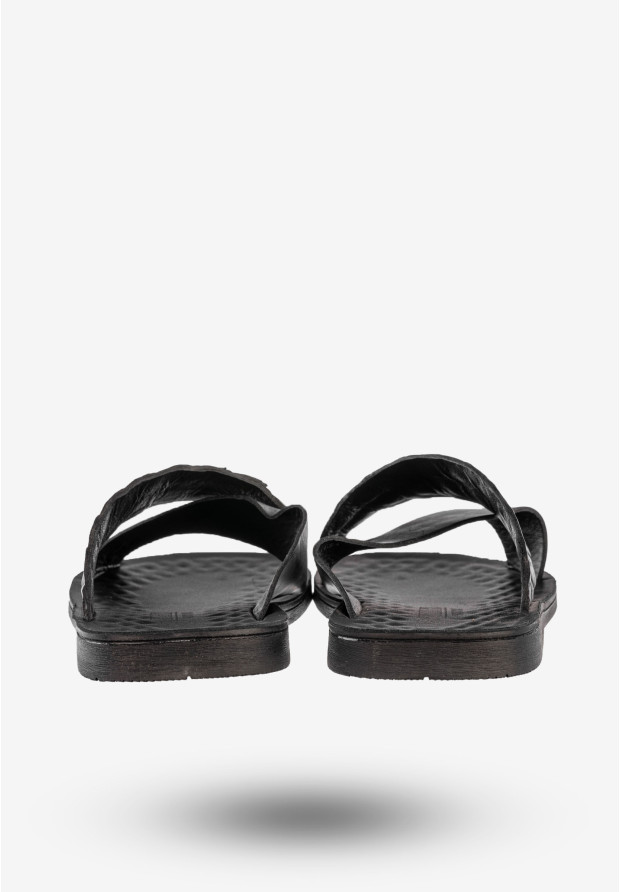 Klapki Męskie Skórzane Buty Eleganckie Wygodne Czarne Tibet