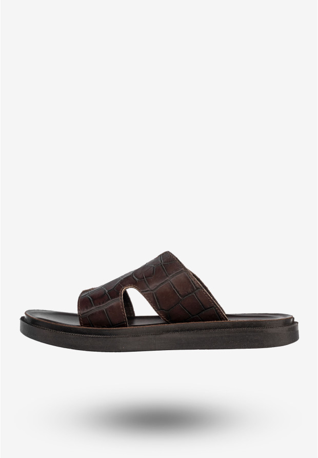 Klapki Męskie Skórzane Buty Eleganckie Wygodne Brązowe Tibet