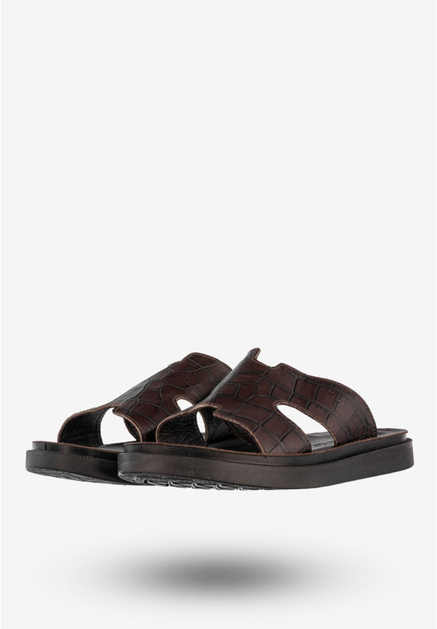 Klapki Męskie Skórzane Buty Eleganckie Wygodne Brązowe Tibet