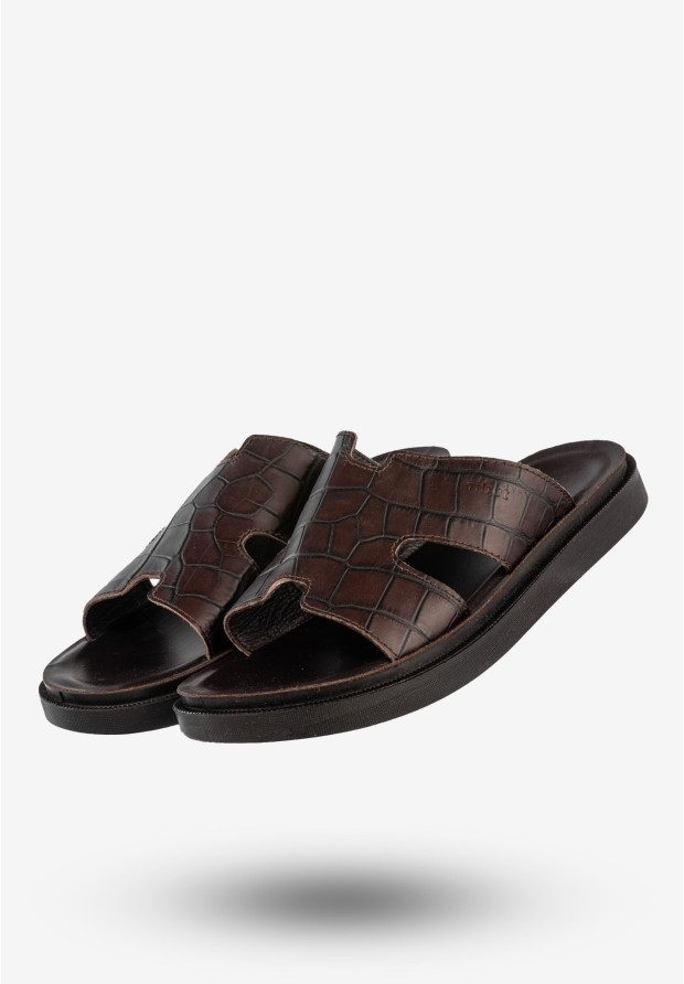 Klapki Męskie Skórzane Buty Eleganckie Wygodne Brązowe Tibet