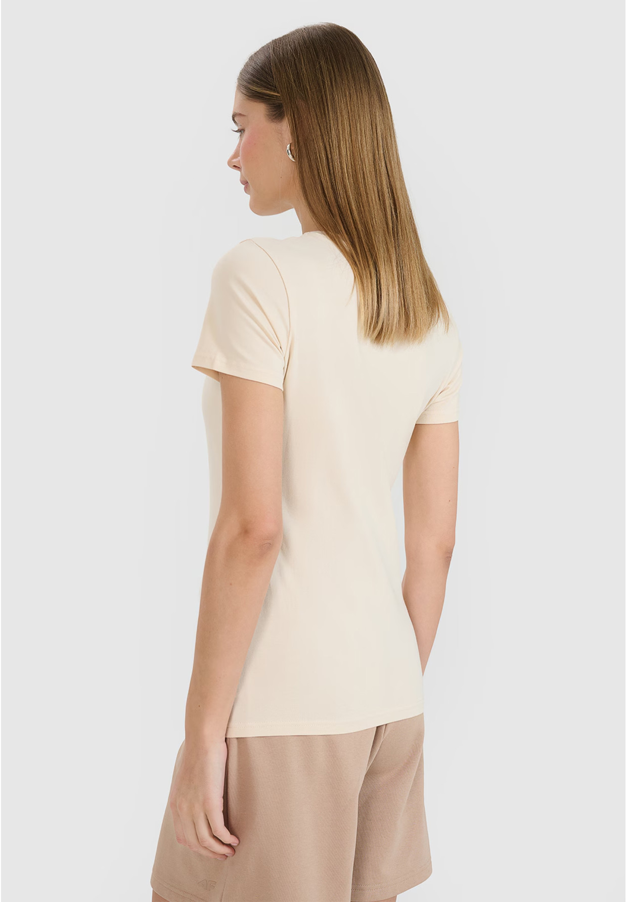 Koszulka Damska 4F T-shirt Slim Fit Beżowa 4FWSS25TTSHF2351