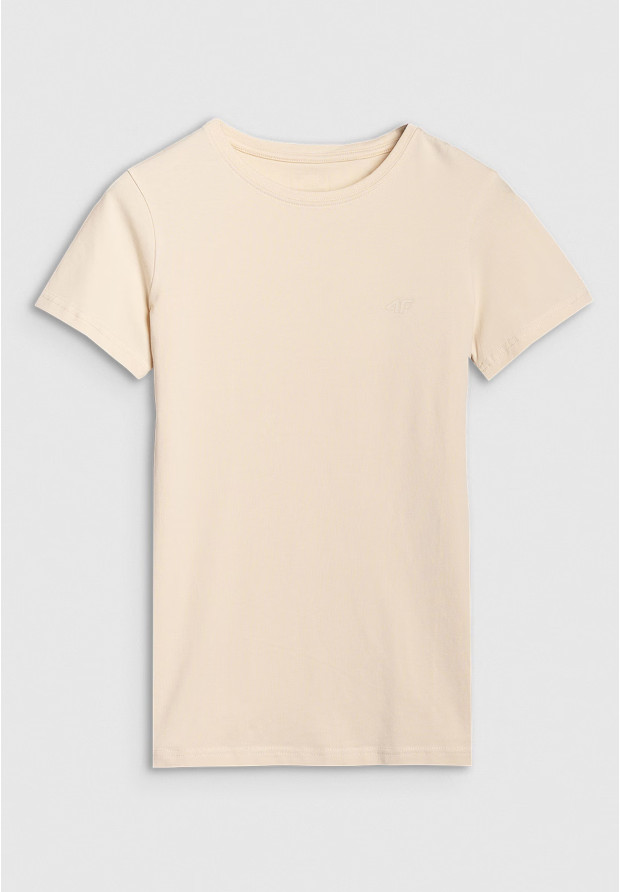 Koszulka Damska 4F T-shirt Slim Fit Beżowa 4FWSS25TTSHF2351