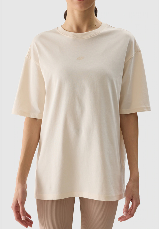Koszulka Damska 4F T-shirt Oversize Basic Kremowy 4FWSS24TTSHF1355