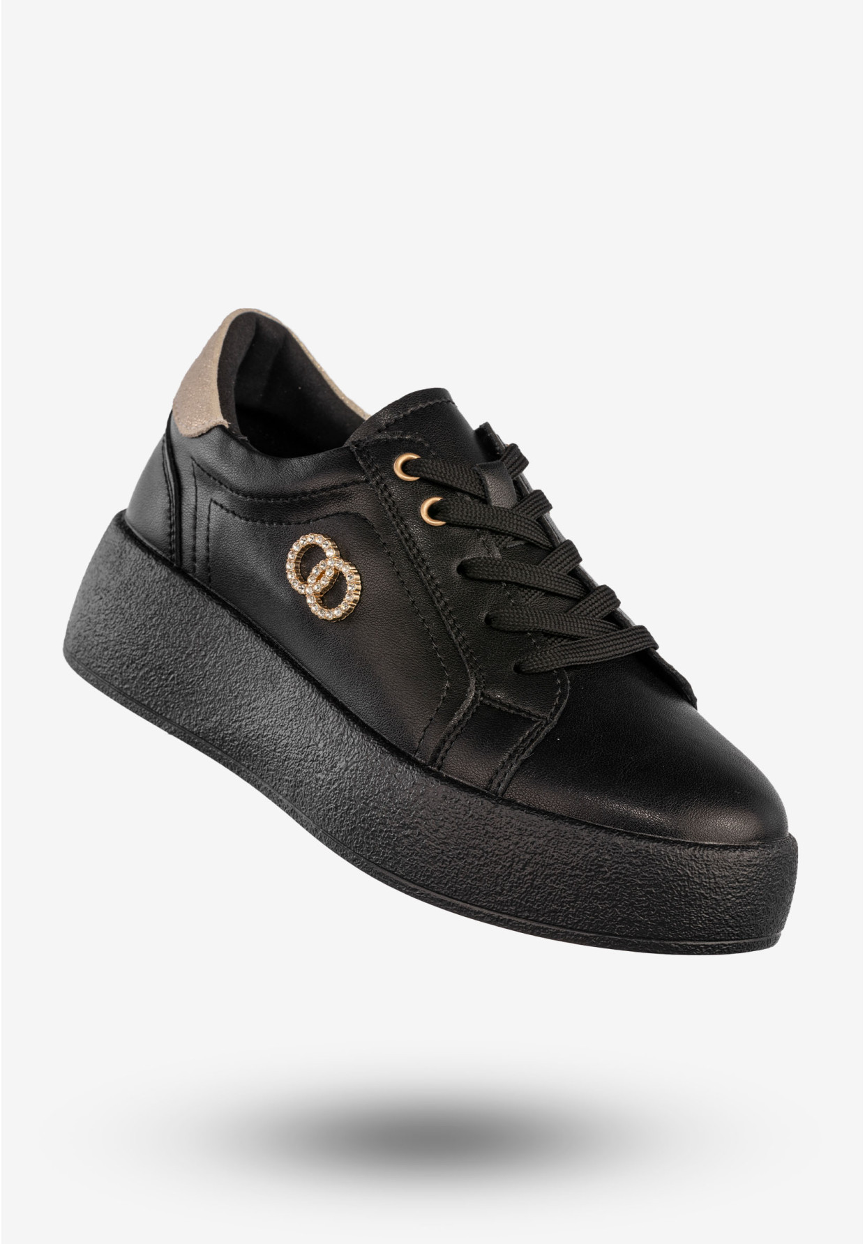 Półbuty Damskie Skórzane Buty Na Platformie Sneakersy Czarne Filippo