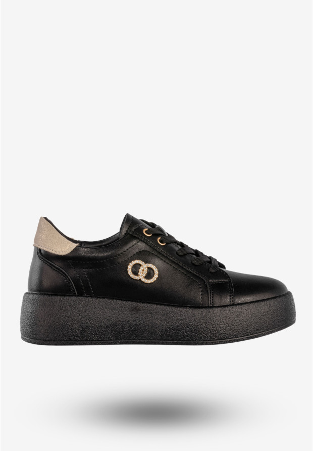 Półbuty Damskie Skórzane Buty Na Platformie Sneakersy Czarne Filippo