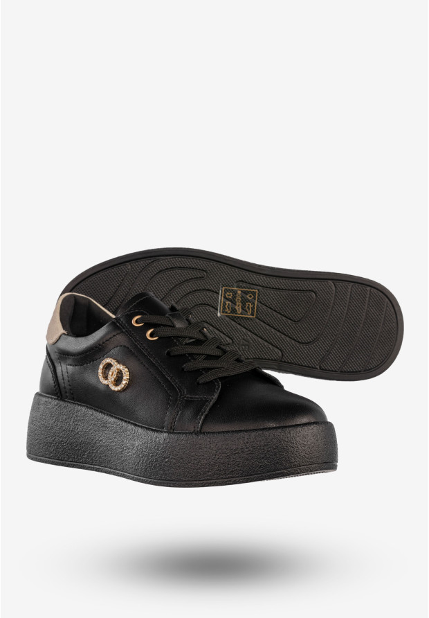 Półbuty Damskie Skórzane Buty Na Platformie Sneakersy Czarne Filippo