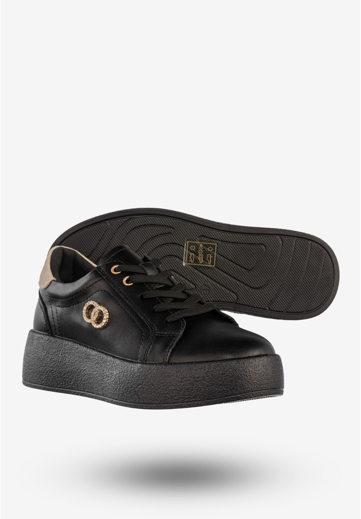 Półbuty Damskie Skórzane Buty Na Platformie Sneakersy Czarne Filippo