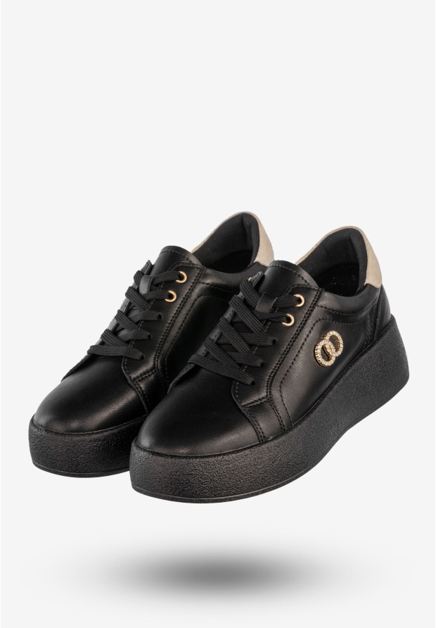 Półbuty Damskie Skórzane Buty Na Platformie Sneakersy Czarne Filippo