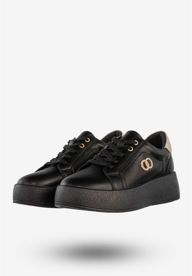 Półbuty Damskie Skórzane Buty Na Platformie Sneakersy Czarne Filippo