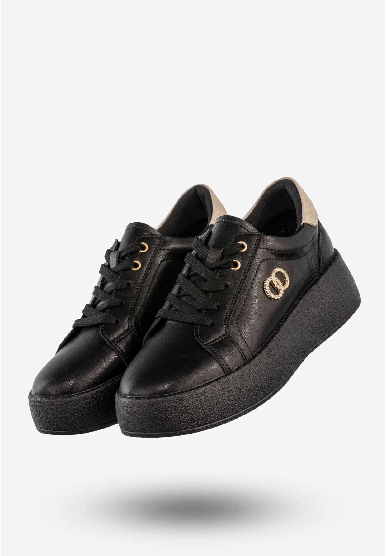 Półbuty Damskie Skórzane Buty Na Platformie Sneakersy Czarne Filippo