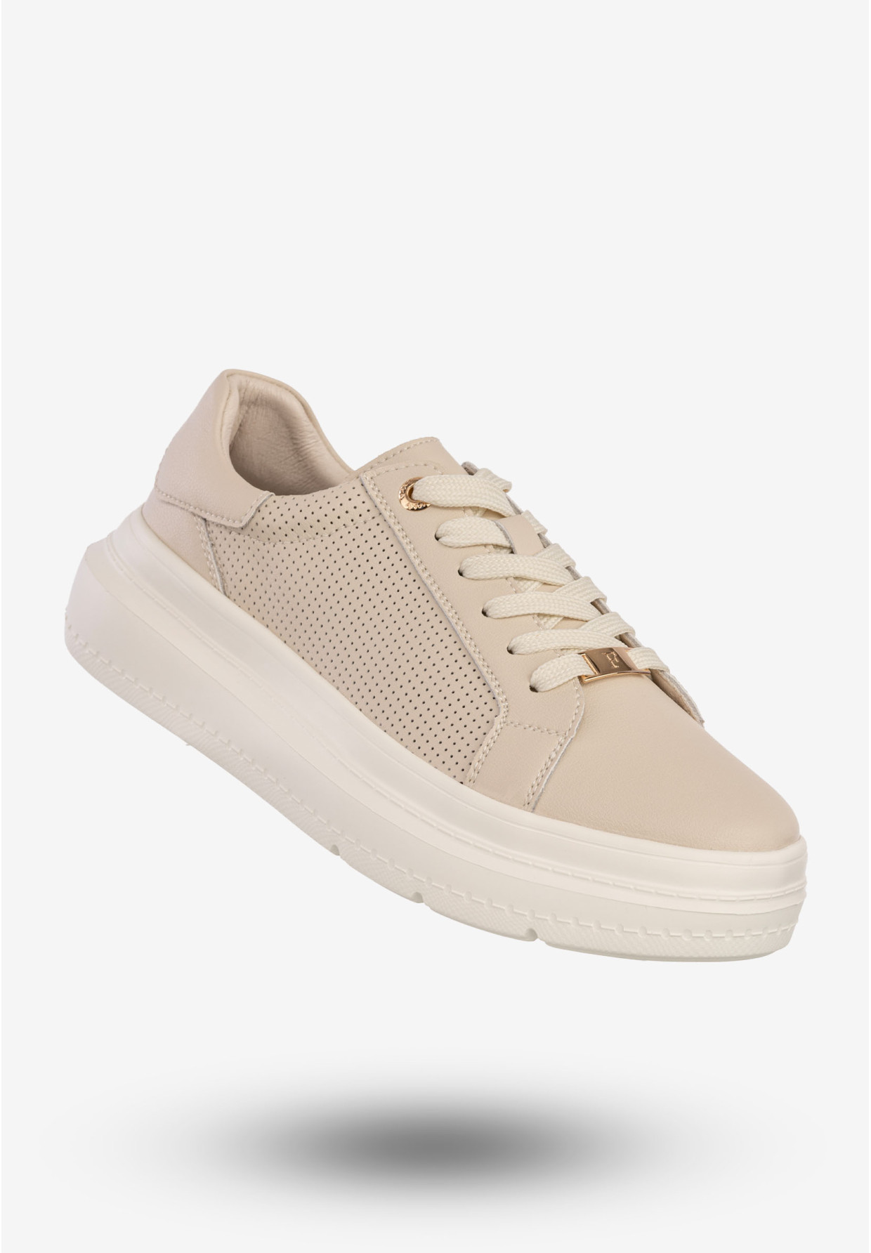 Sneakersy Damskie Skórzane Buty Na Platformie Półbuty Beżowe Filippo