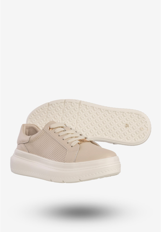 Sneakersy Damskie Skórzane Buty Na Platformie Półbuty Beżowe Filippo