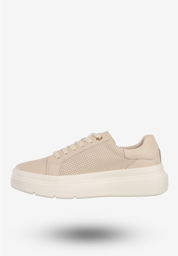 Sneakersy Damskie Skórzane Buty Na Platformie Półbuty Beżowe Filippo