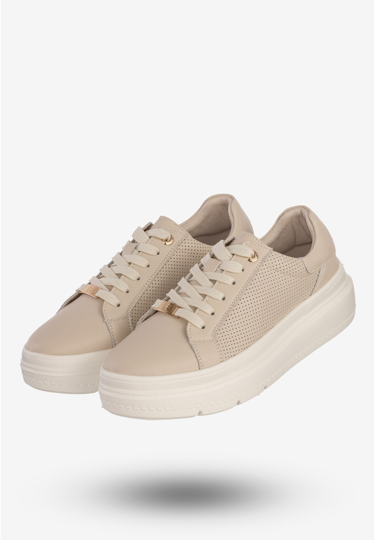 Sneakersy Damskie Skórzane Buty Na Platformie Półbuty Beżowe Filippo